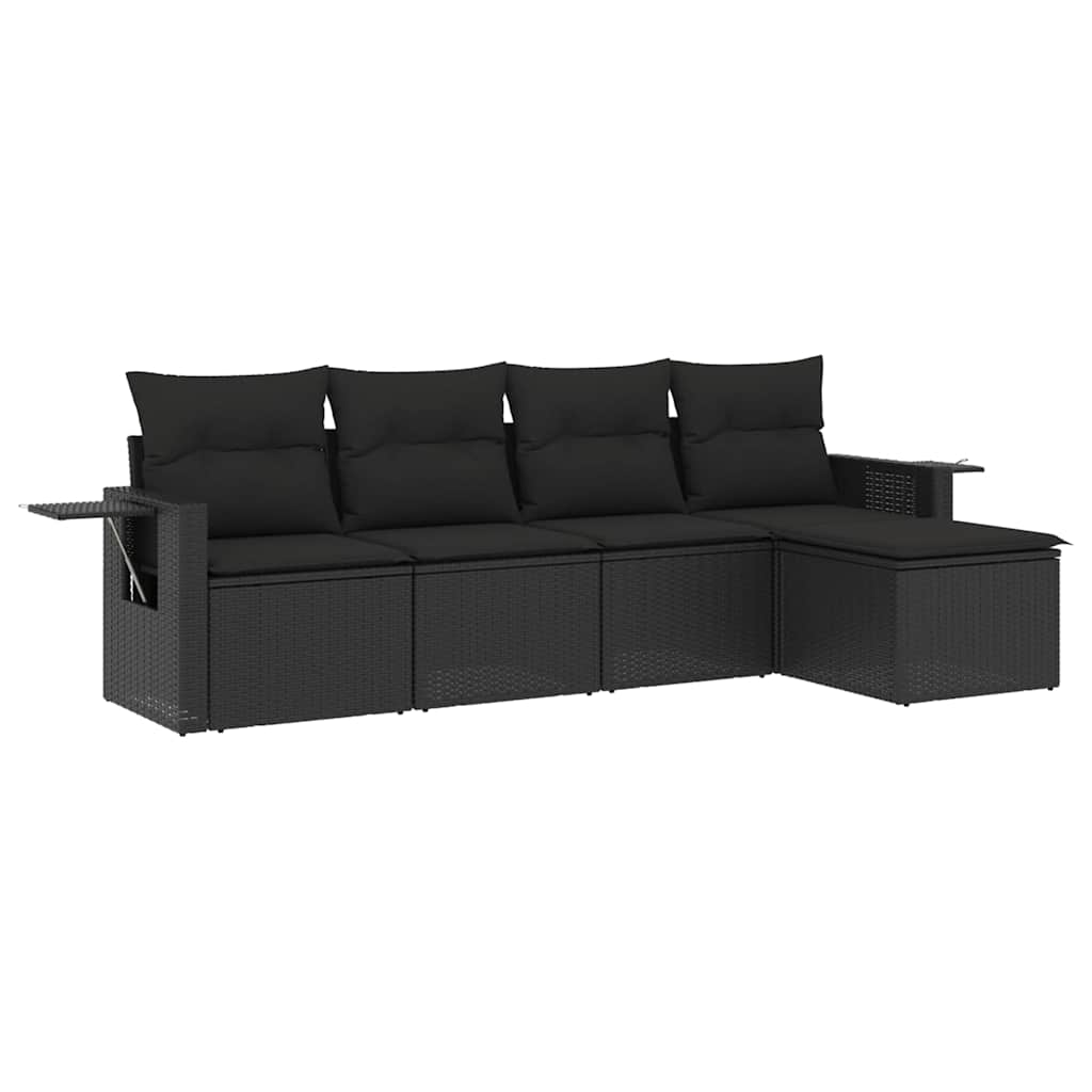 sofasæt til haven 5 dele med hynder polyrattan sort