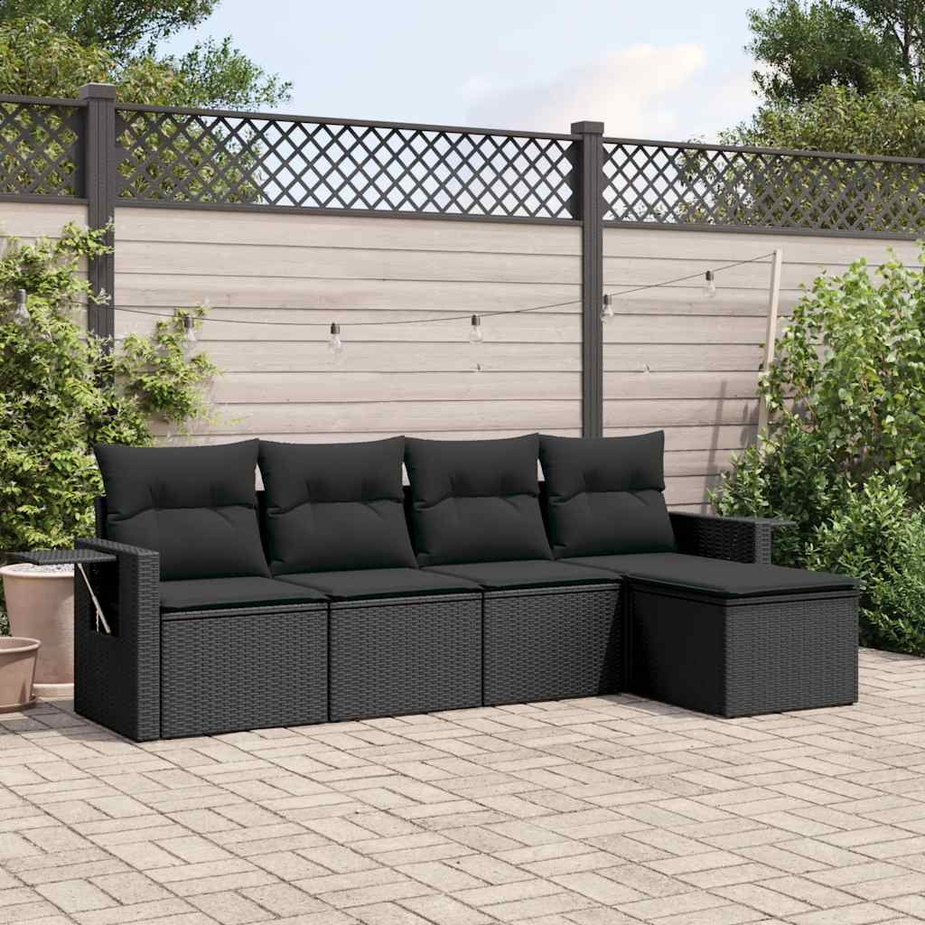 sofasæt til haven 5 dele med hynder polyrattan sort