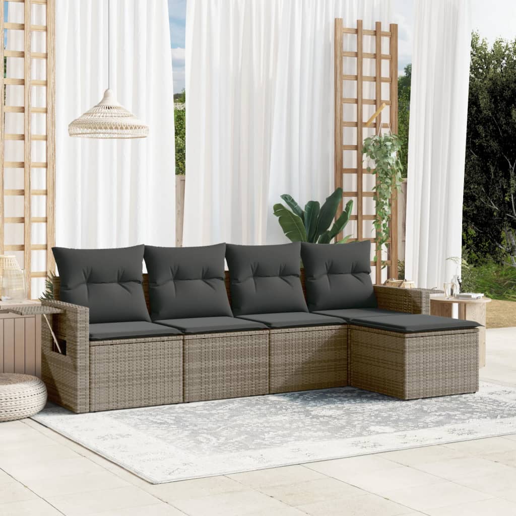 sofasæt 5 dele med hynder polyrattan grå