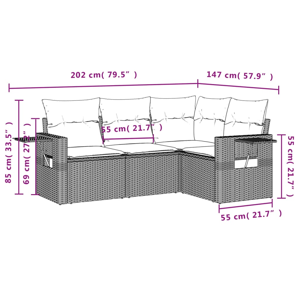 sofasæt til haven 4 dele med hynder polyrattan sort