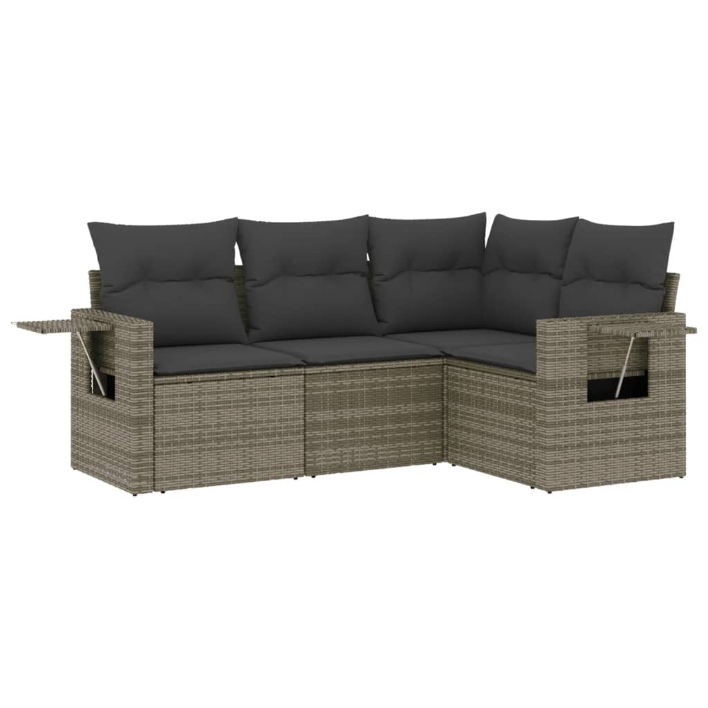 sofasæt til haven 4 dele med hynder polyrattan grå