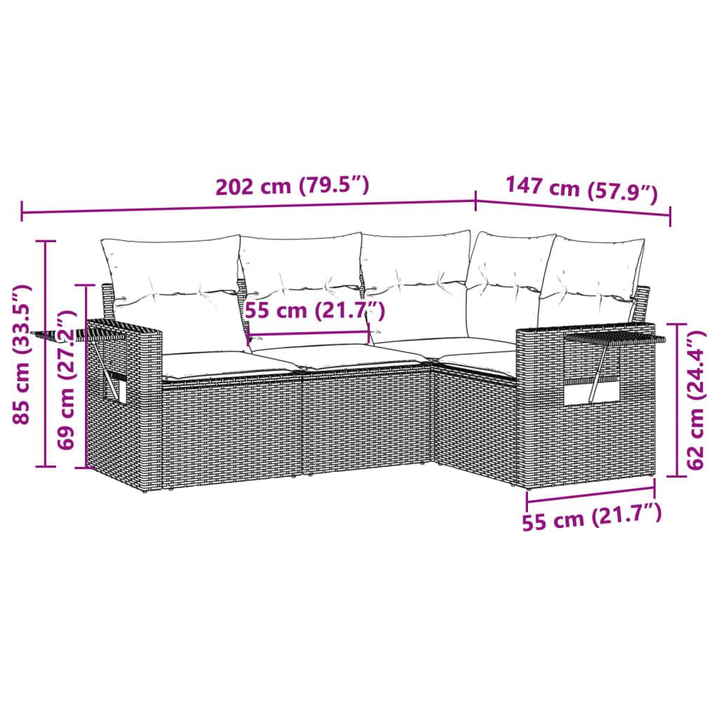 sofasæt til haven 4 dele med hynder polyrattan lysegrå