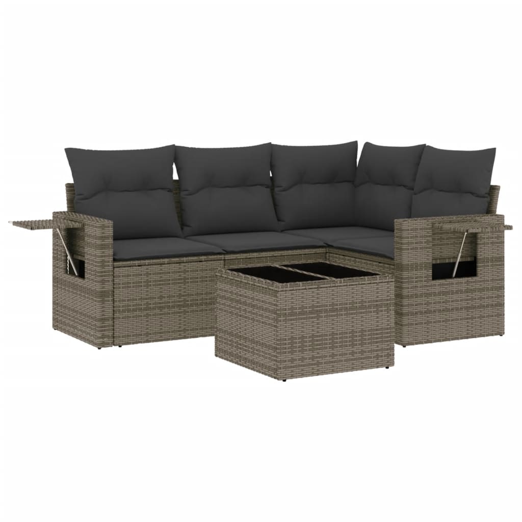 sofasæt 5 dele med hynder polyrattan grå