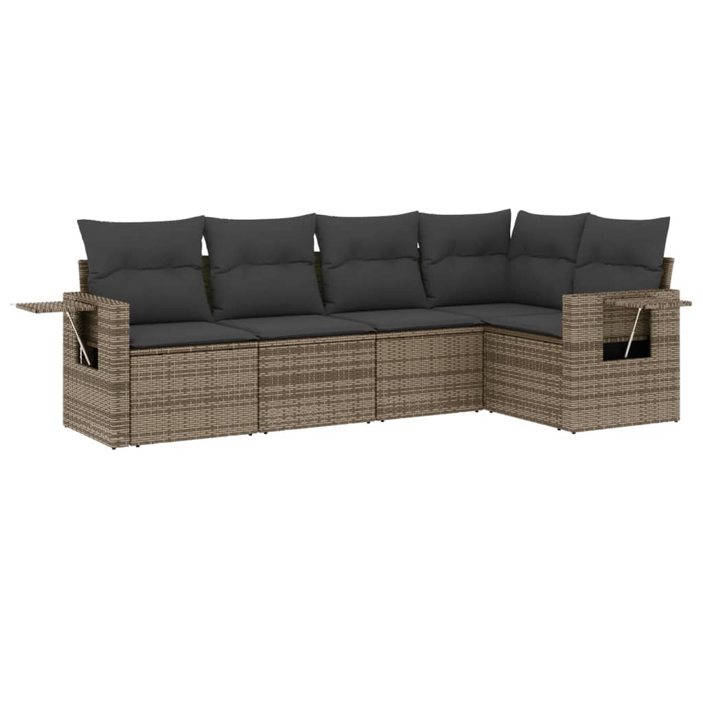 sofasæt 5 dele med hynder polyrattan grå