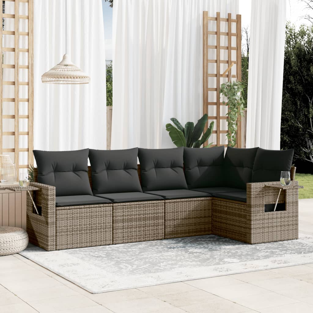 sofasæt 5 dele med hynder polyrattan grå