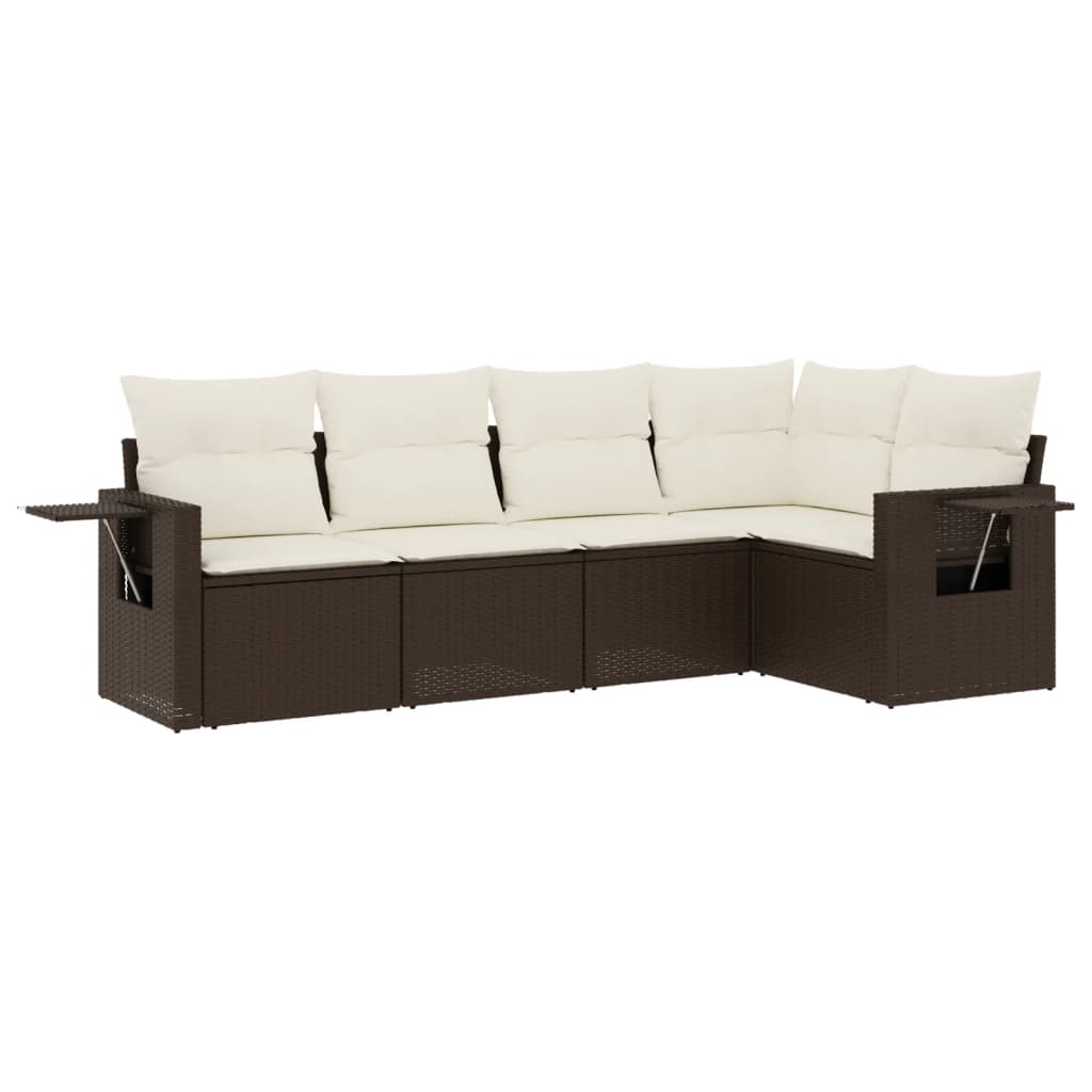 sofasæt til haven 5 dele med hynder polyrattan brun