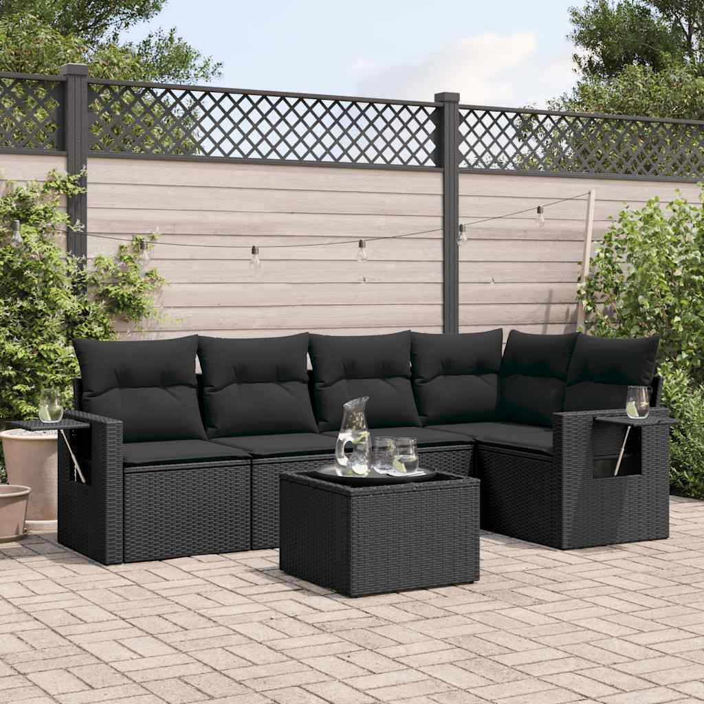 sofasæt til haven 6 dele med hynder polyrattan sort
