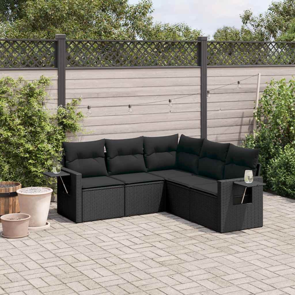 sofasæt til haven 5 dele med hynder polyrattan sort