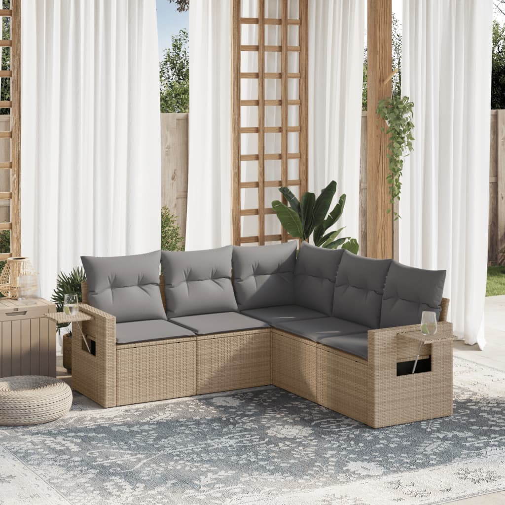 sofasæt til haven 5 dele med hynder polyrattan beige