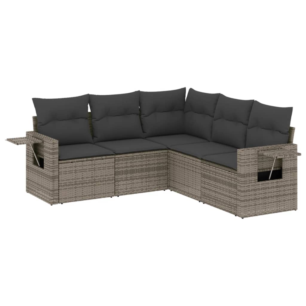 sofasæt 5 dele med hynder polyrattan grå