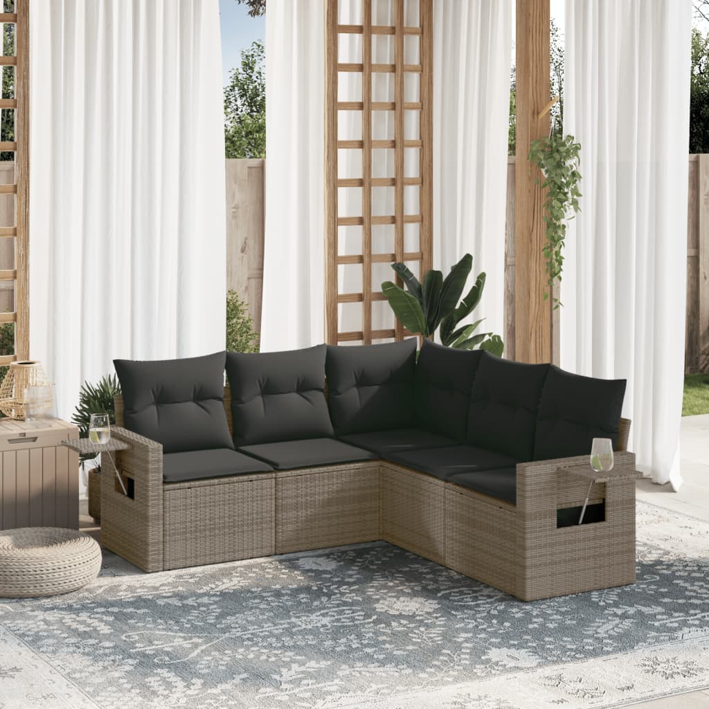 sofasæt 5 dele med hynder polyrattan grå