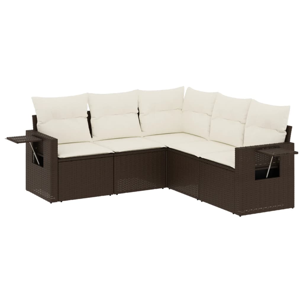 sofasæt til haven 5 dele med hynder polyrattan brun