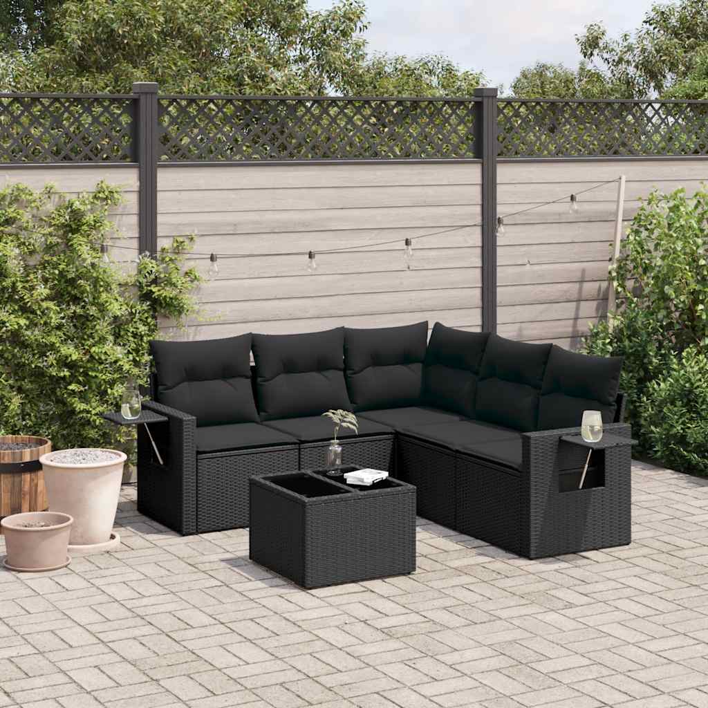 sofasæt til haven 6 dele med hynder polyrattan sort