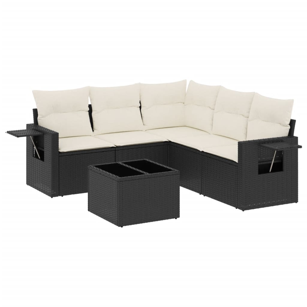 sofasæt til haven 6 dele med hynder polyrattan sort