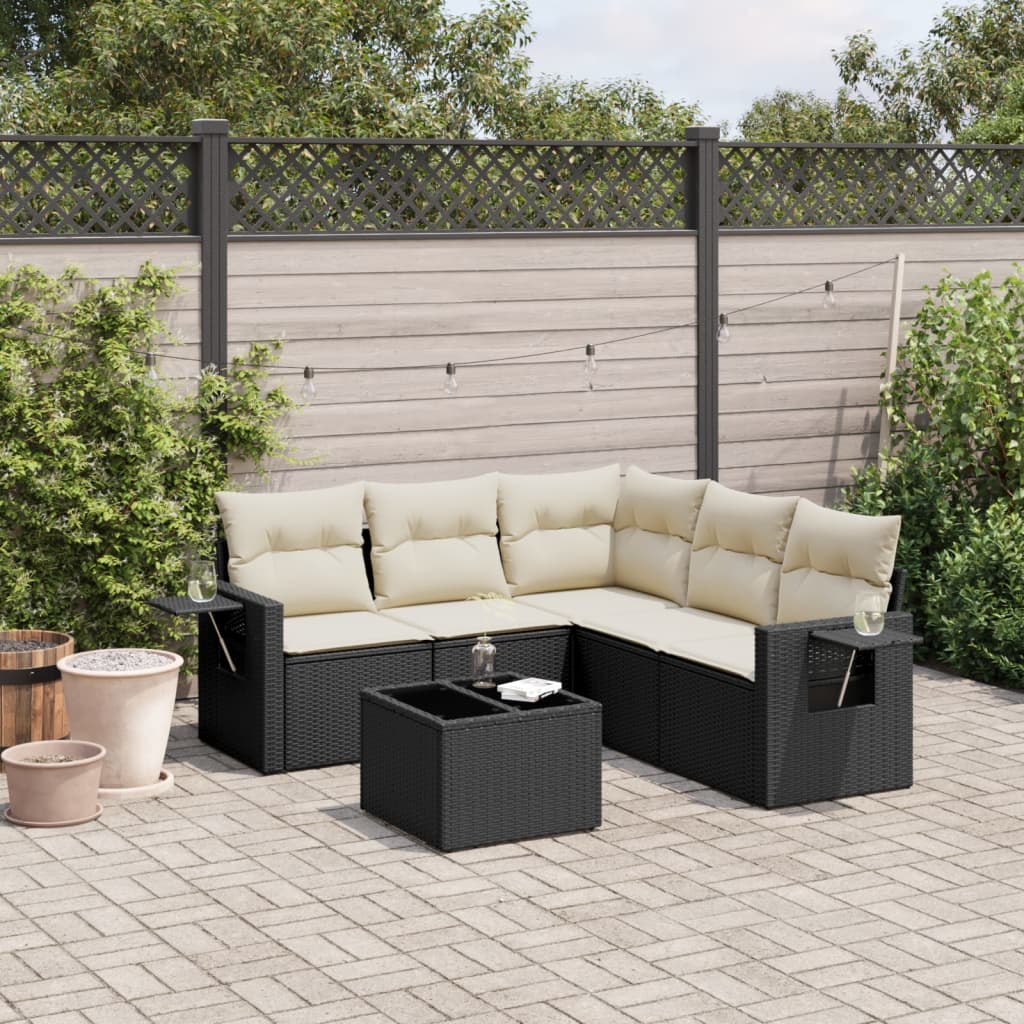 sofasæt til haven 6 dele med hynder polyrattan sort