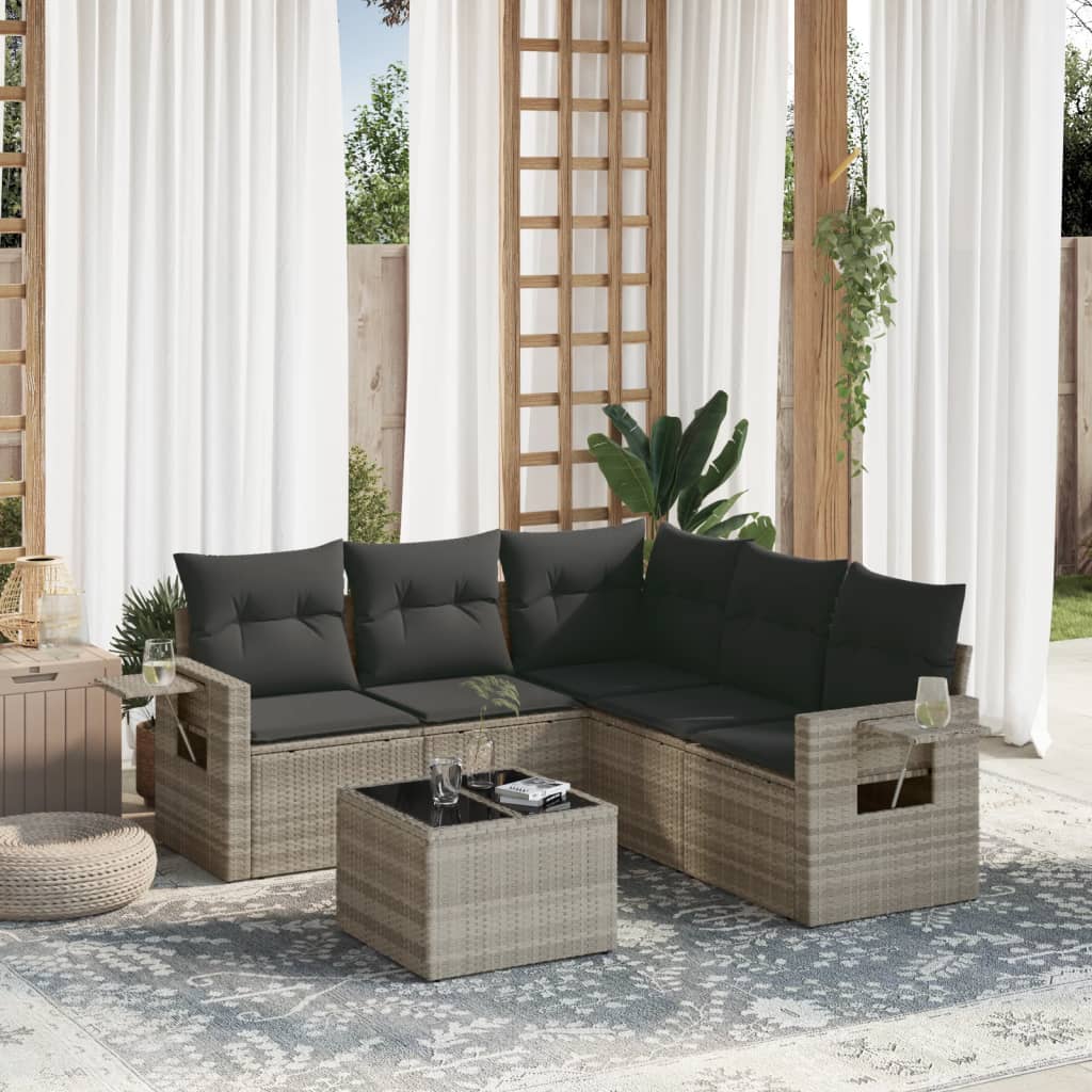 sofasæt til haven 6 dele med hynder polyrattan lysegrå