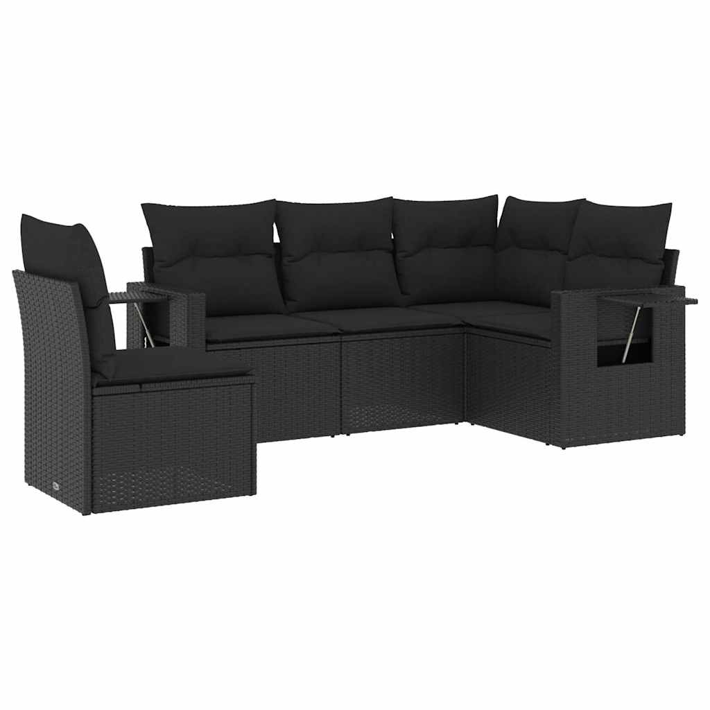 sofasæt til haven 5 dele med hynder polyrattan sort