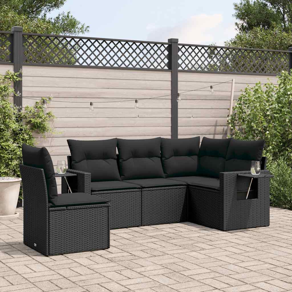sofasæt til haven 5 dele med hynder polyrattan sort