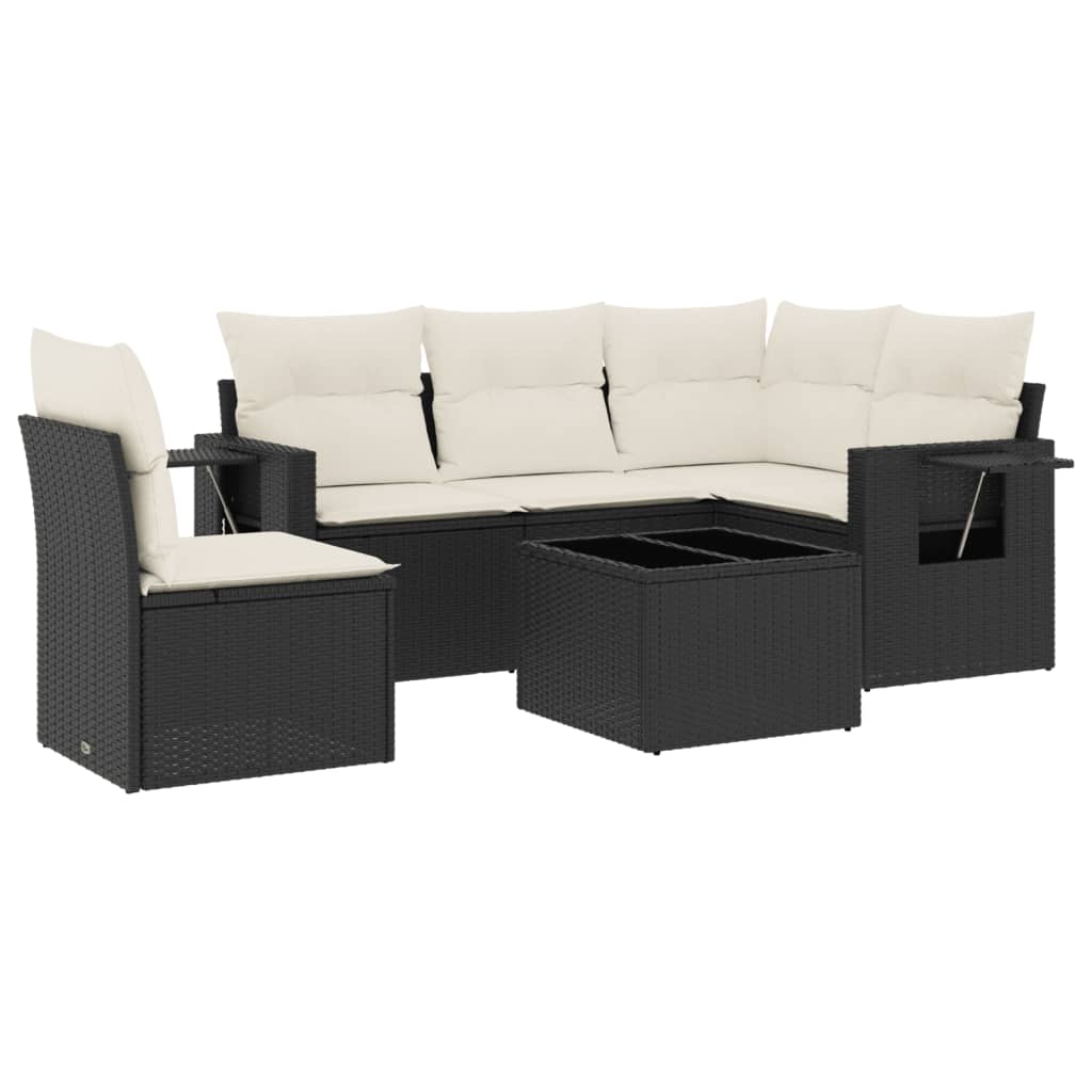 sofasæt til haven 6 dele med hynder polyrattan sort