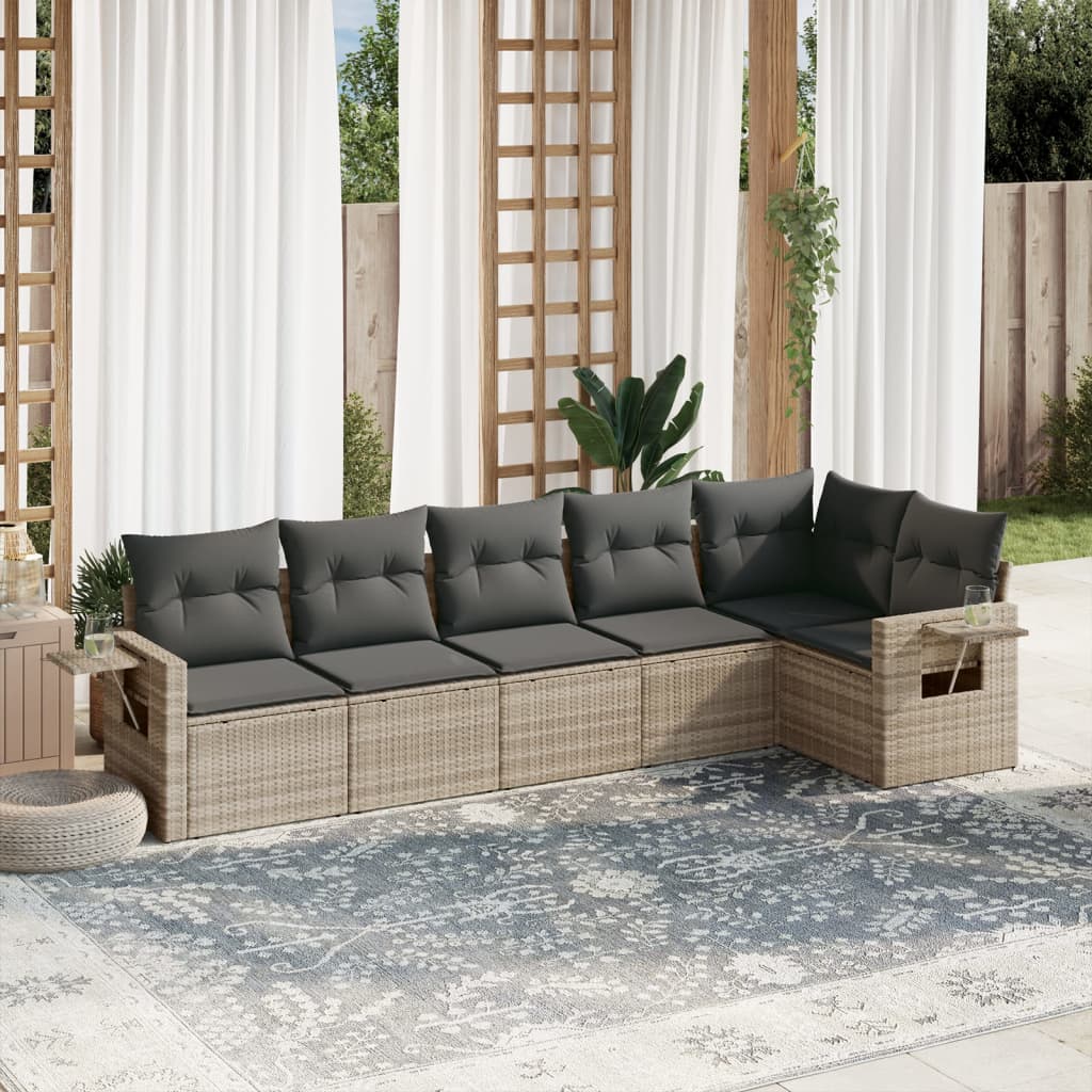 sofasæt til haven 6 dele med hynder polyrattan lysegrå