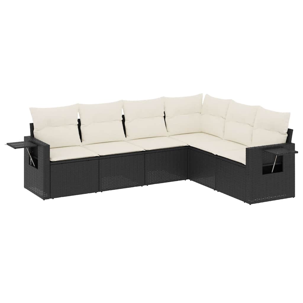 sofasæt til haven 6 dele med hynder polyrattan sort