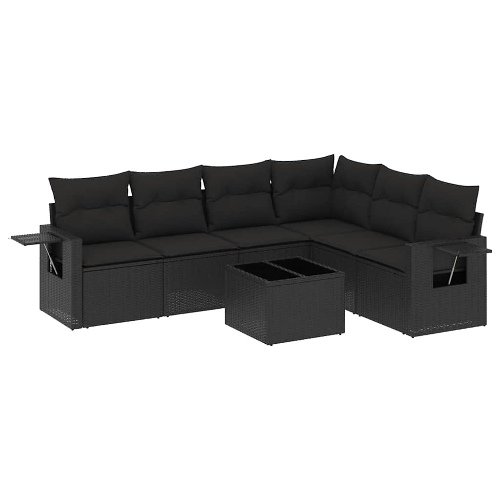 sofasæt til haven 7 dele med hynder polyrattan sort