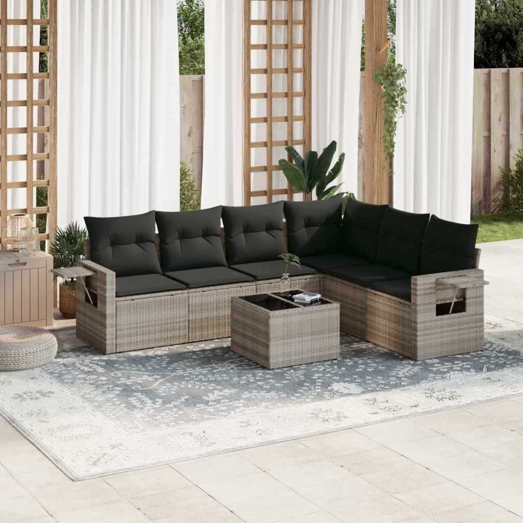 sofasæt til haven 7 dele med hynder polyrattan lysegrå