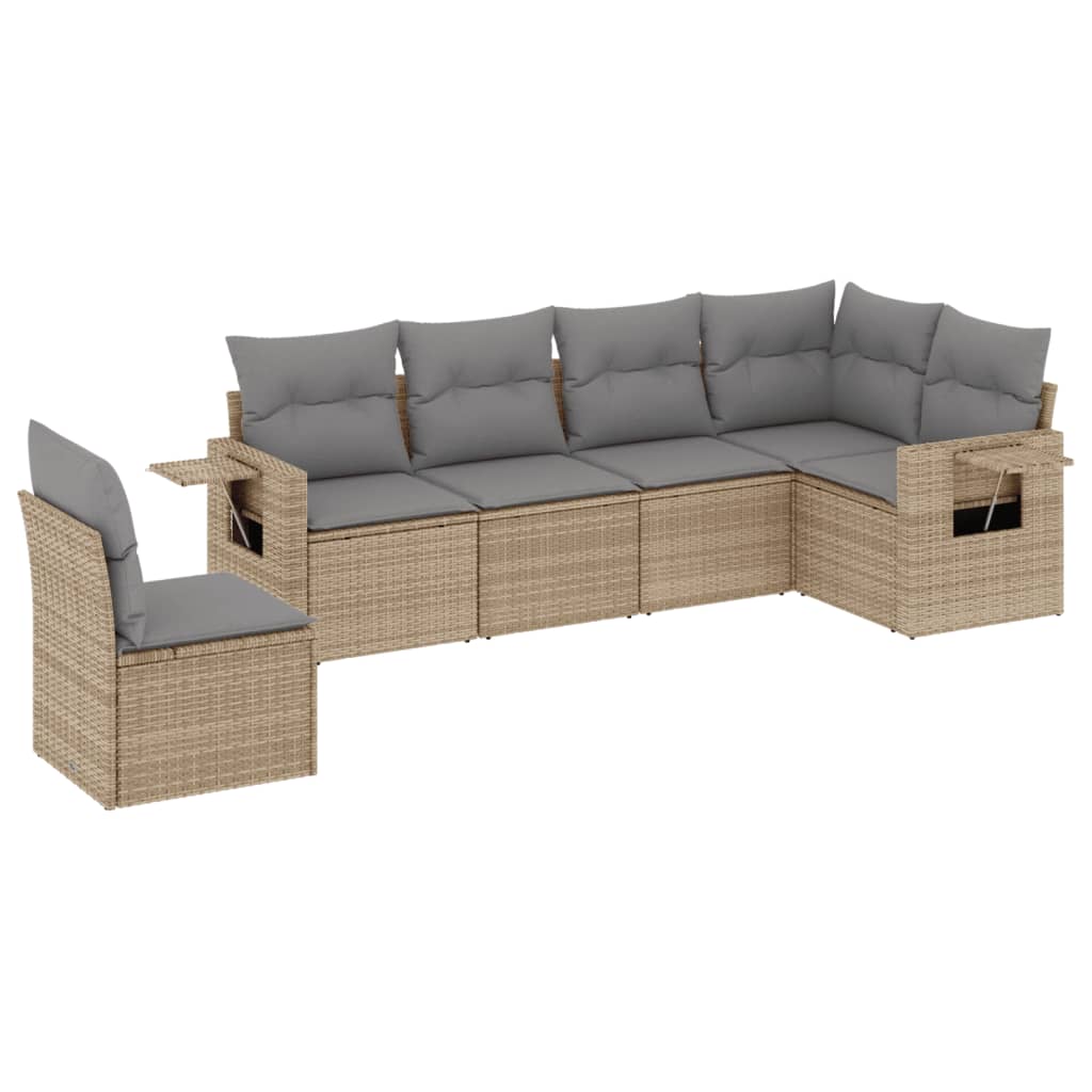 sofasæt til haven 6 dele med hynder polyrattan beige