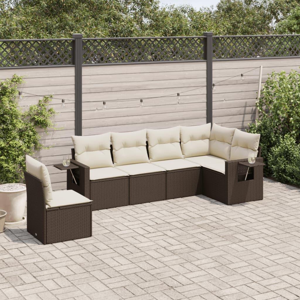 sofasæt til haven 6 dele med hynder polyrattan brun