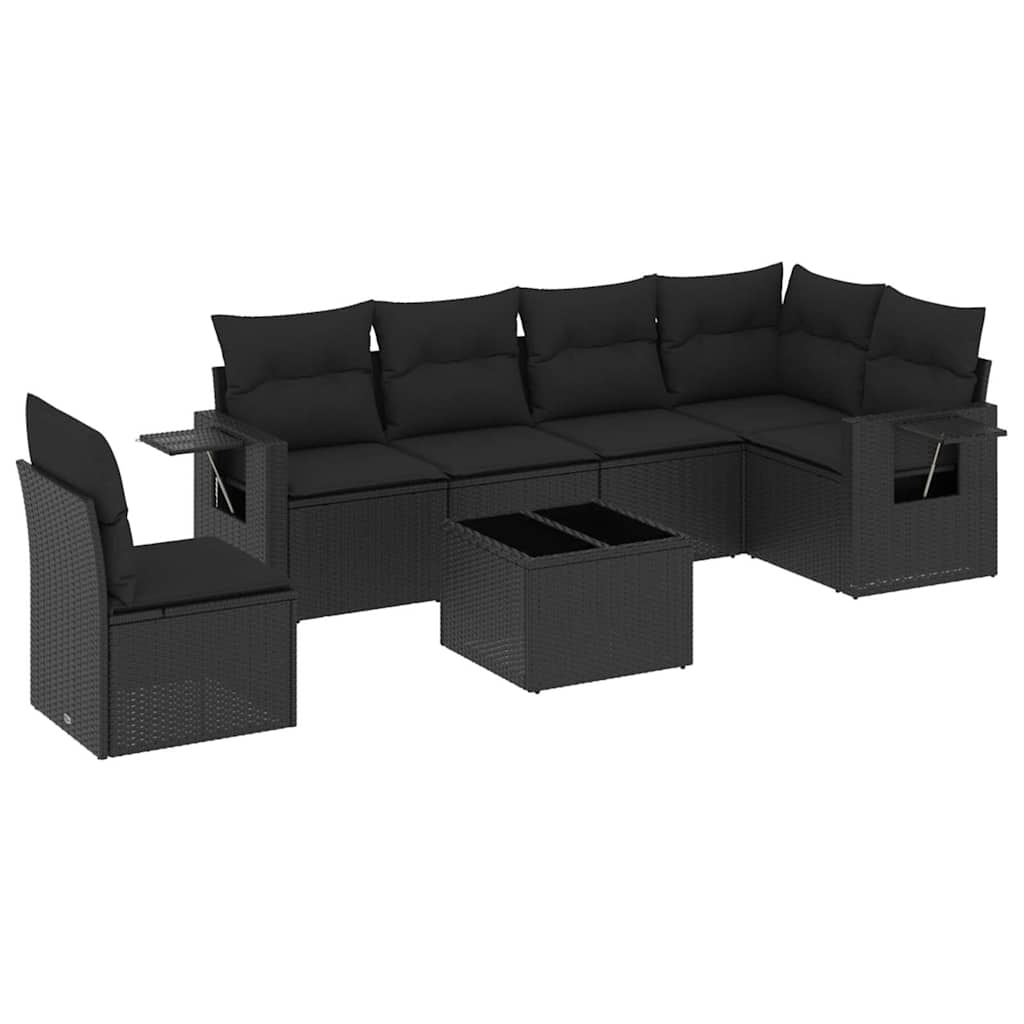 sofasæt til haven 7 dele med hynder polyrattan sort