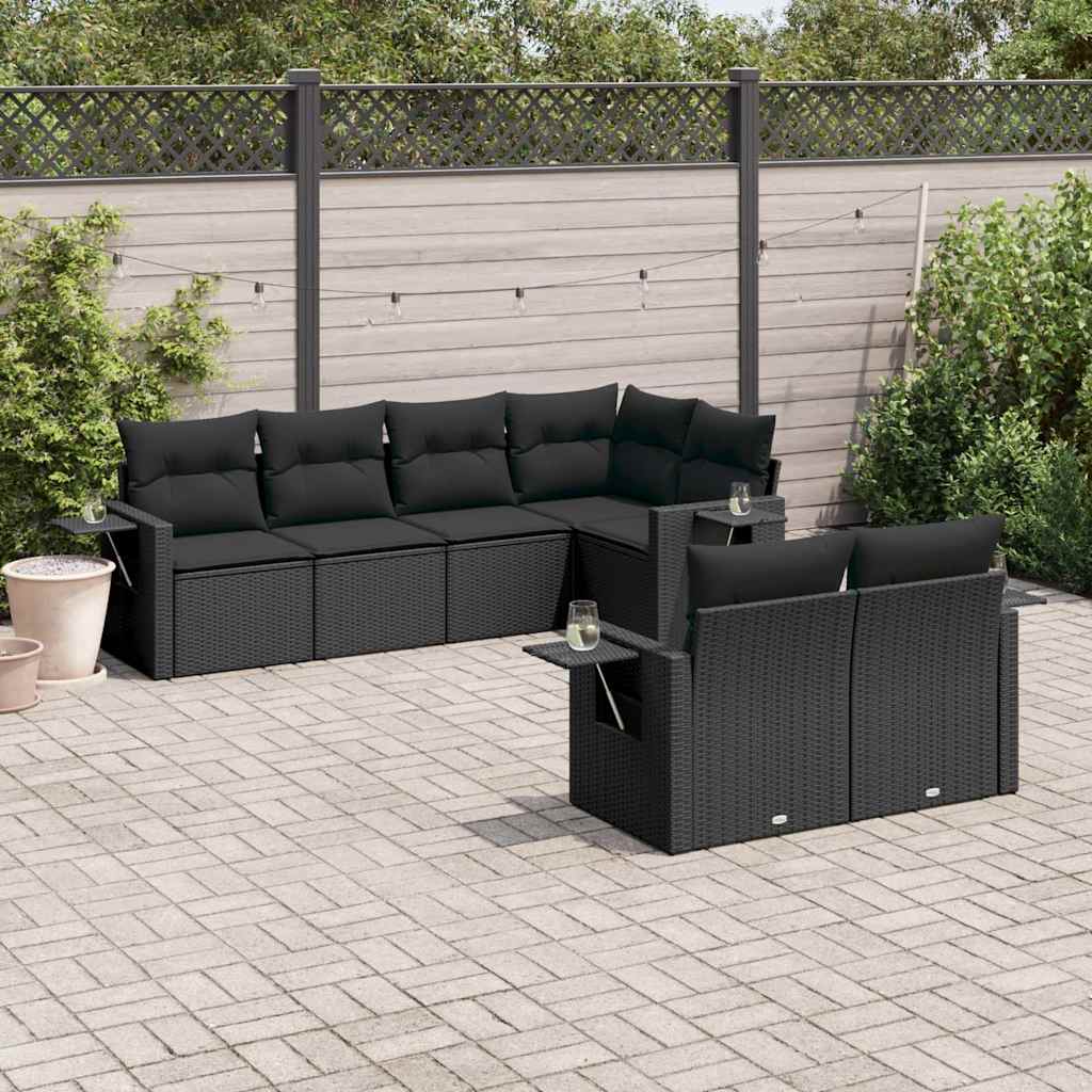 sofasæt til haven 7 dele med hynder polyrattan sort
