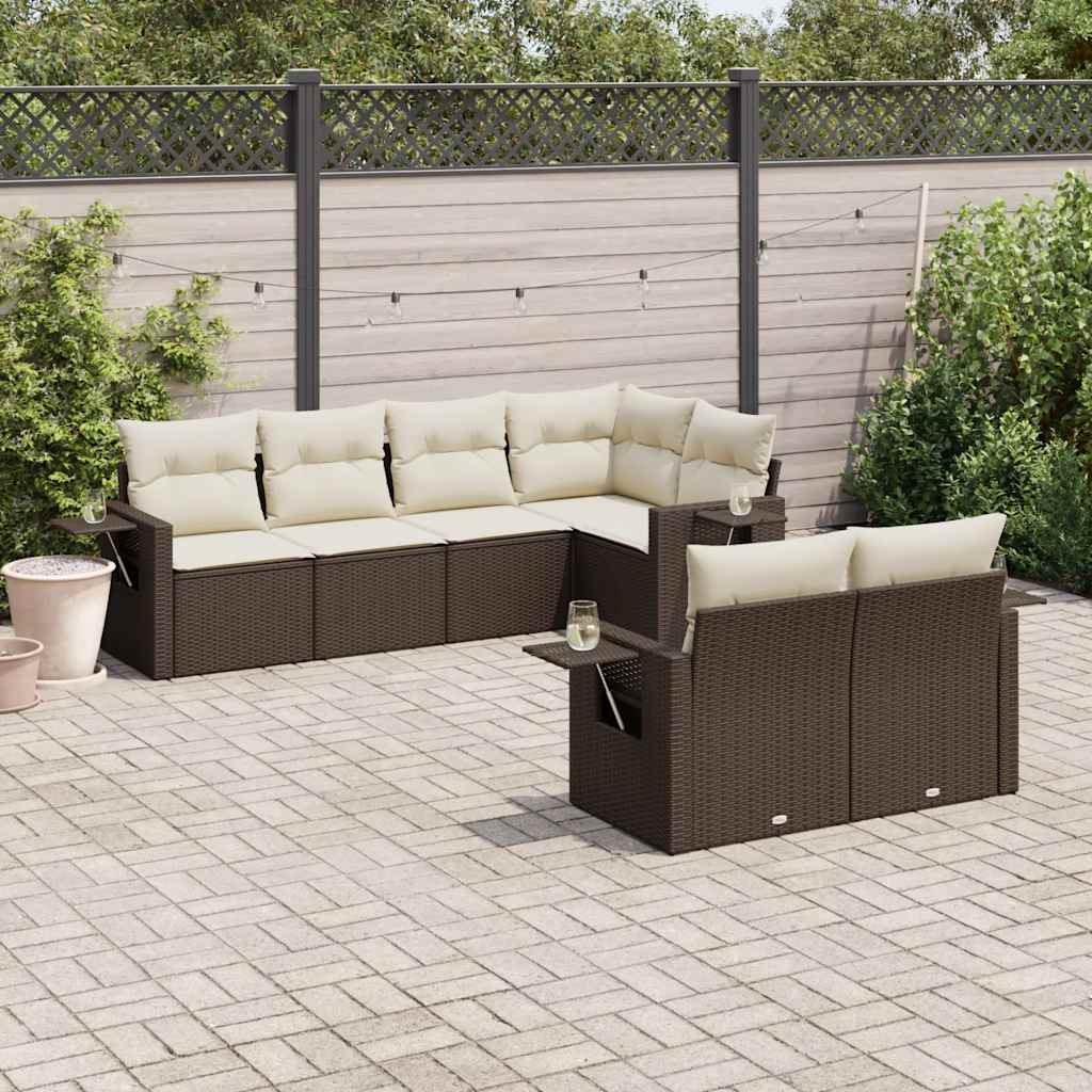 sofasæt til haven 7 dele med hynder polyrattan brun