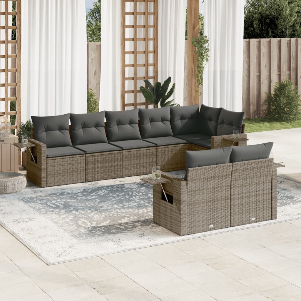 sofasæt til haven 8 dele med hynder polyrattan grå