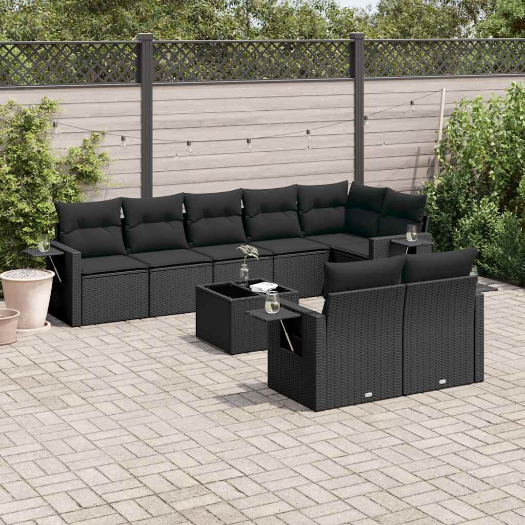 sofasæt til haven 9 dele med hynder polyrattan sort