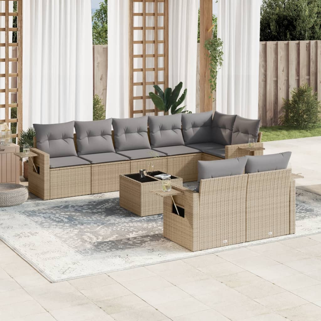 sofasæt til haven 9 dele med hynder polyrattan beige