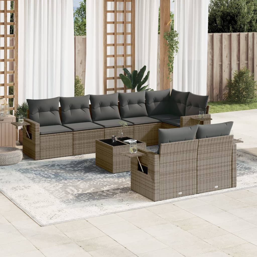 sofasæt til haven 9 dele med hynder polyrattan grå