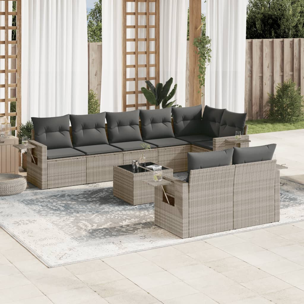 sofasæt til haven 9 dele med hynder polyrattan lysegrå