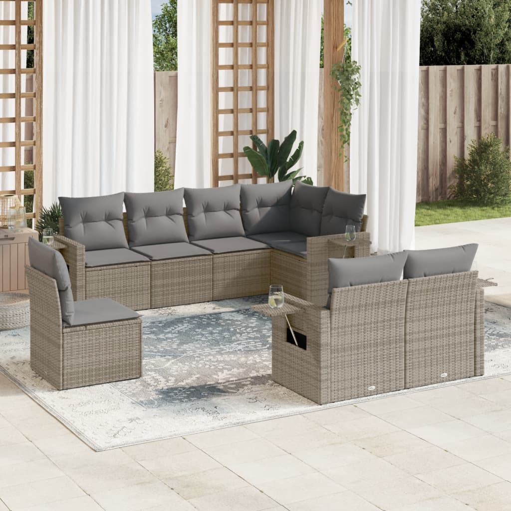 sofasæt til haven 8 dele med hynder polyrattan grå