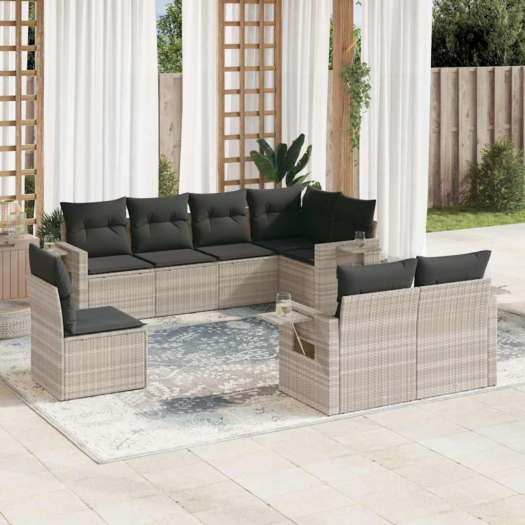 sofasæt til haven 8 dele med hynder polyrattan lysegrå