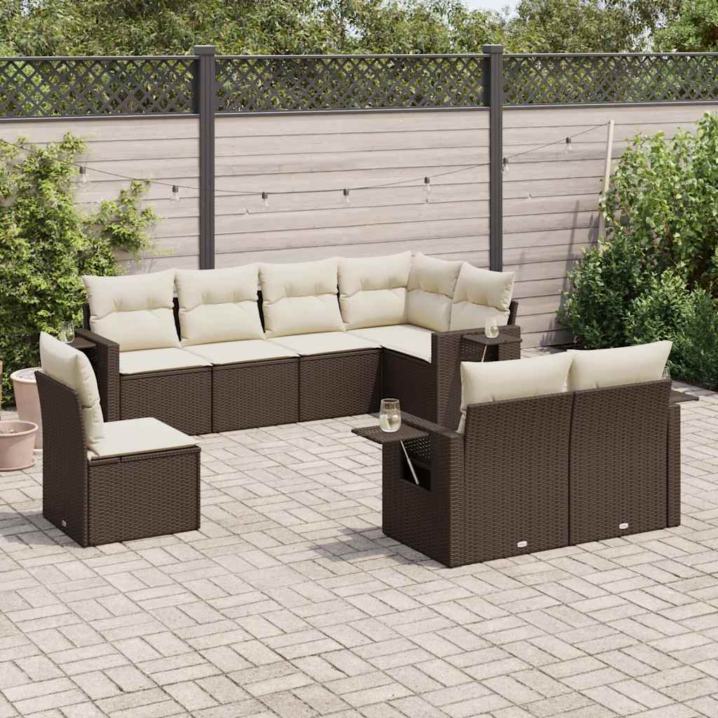 sofasæt til haven 8 dele med hynder polyrattan brun