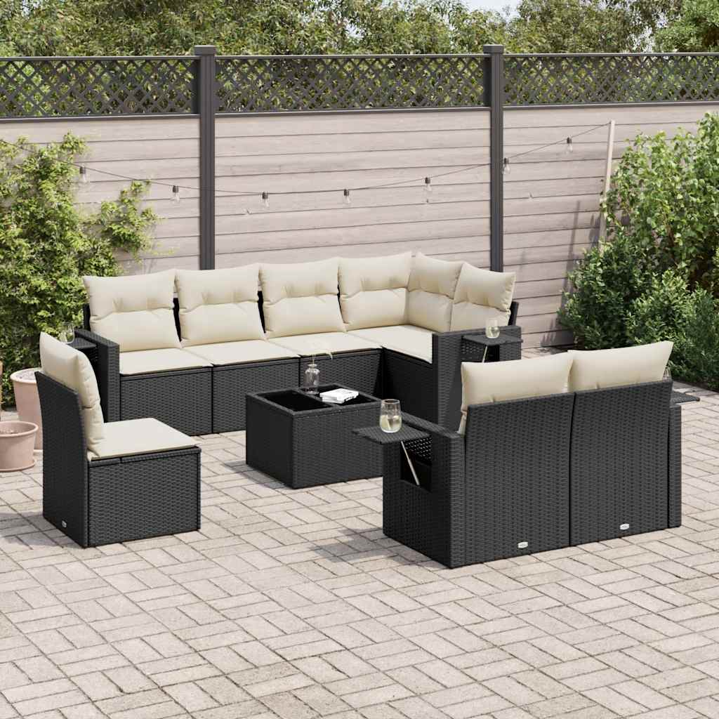 sofasæt til haven 9 dele med hynder polyrattan sort