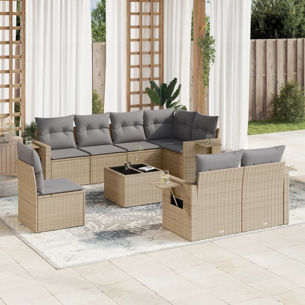 sofasæt til haven 9 dele med hynder polyrattan beige
