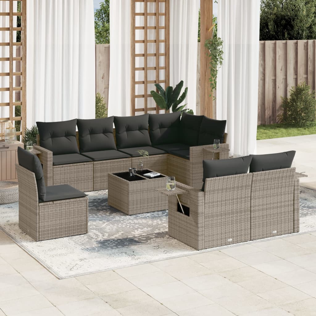 sofasæt til haven 9 dele med hynder polyrattan grå
