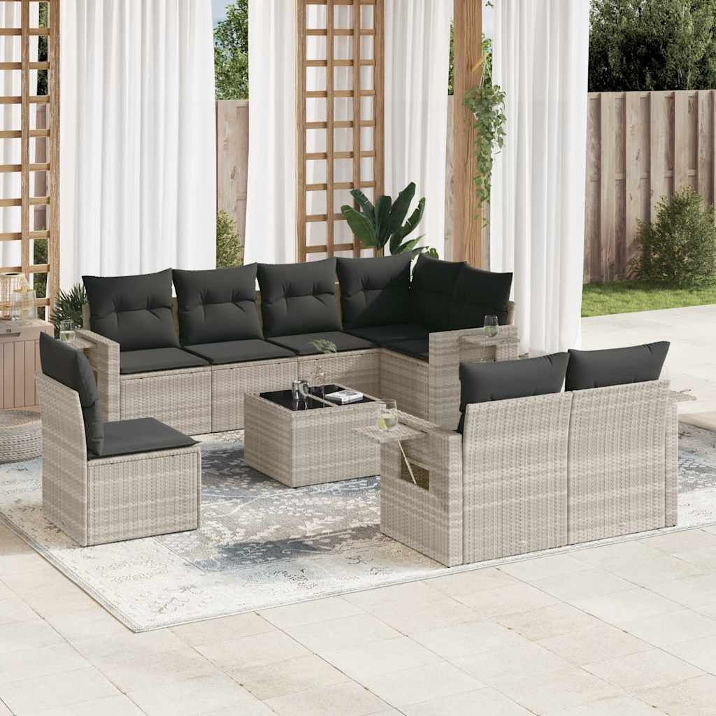 sofasæt til haven 9 dele med hynder polyrattan lysegrå