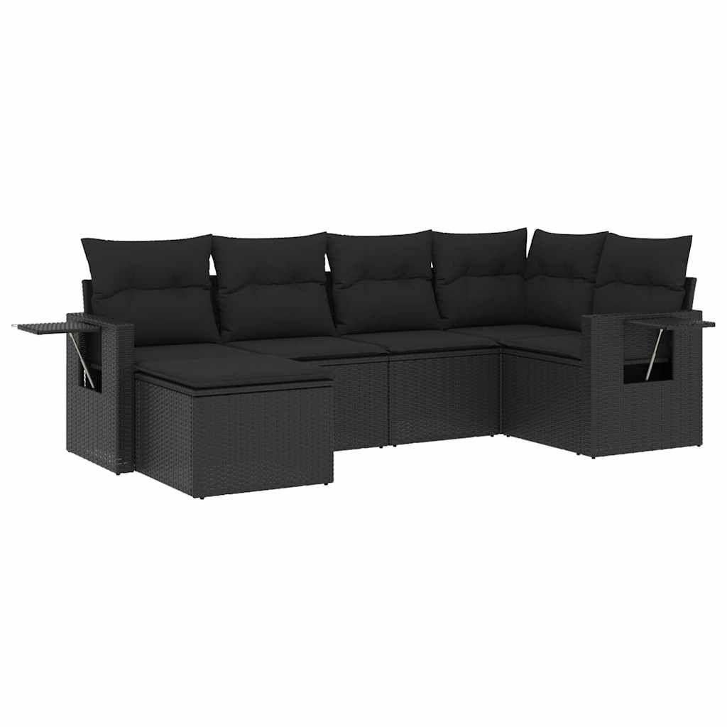 sofasæt til haven 6 dele med hynder polyrattan sort