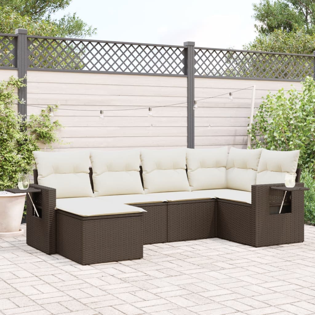 sofasæt til haven 6 dele med hynder polyrattan brun
