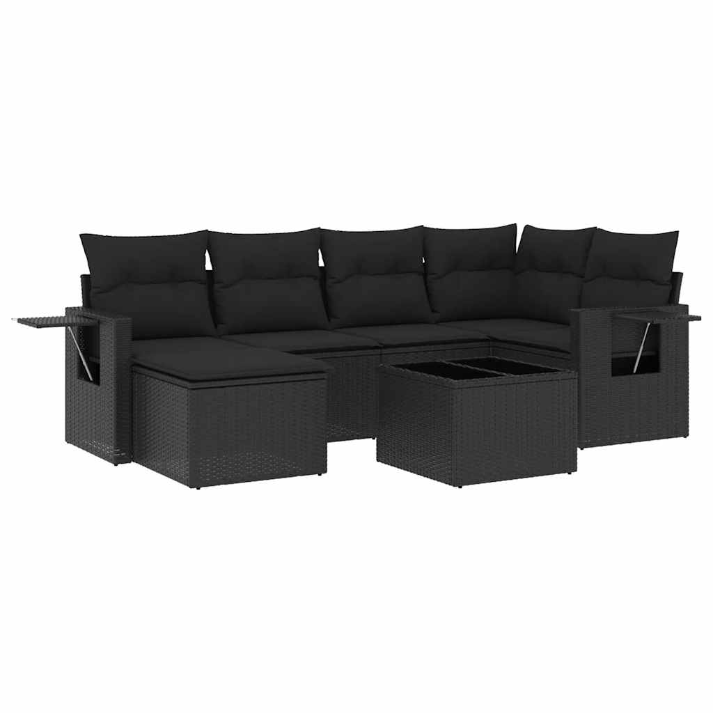 sofasæt til haven 7 dele med hynder polyrattan sort
