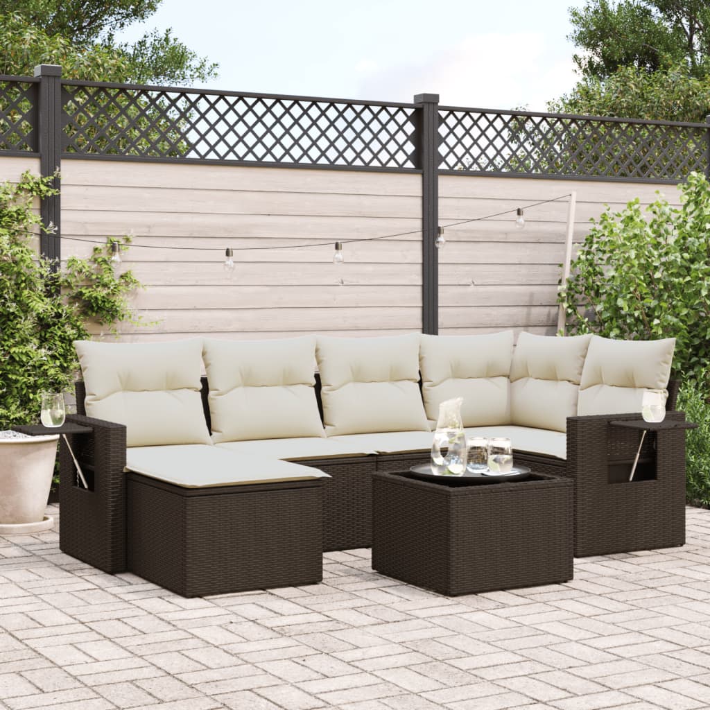 sofasæt til haven 7 dele med hynder polyrattan brun