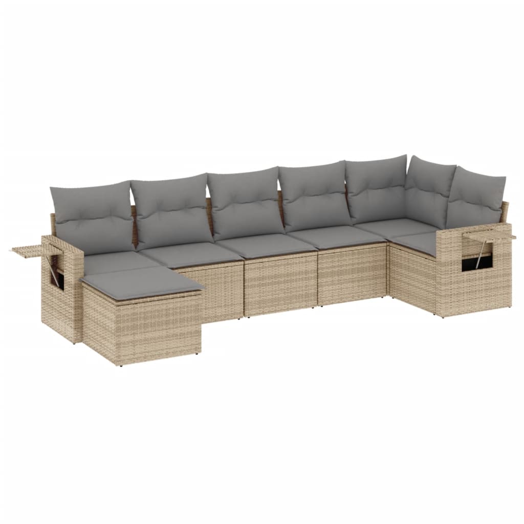 sofasæt til haven 7 dele med hynder polyrattan beige