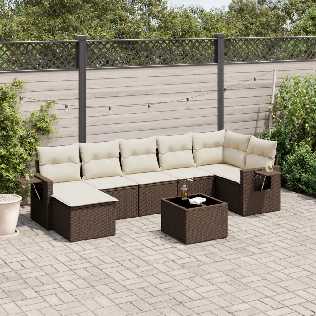 sofasæt til haven 8 dele med hynder polyrattan brun